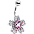 BodyCandy Clear Pink Gem Heart in Flower Belly Ring — main product shot