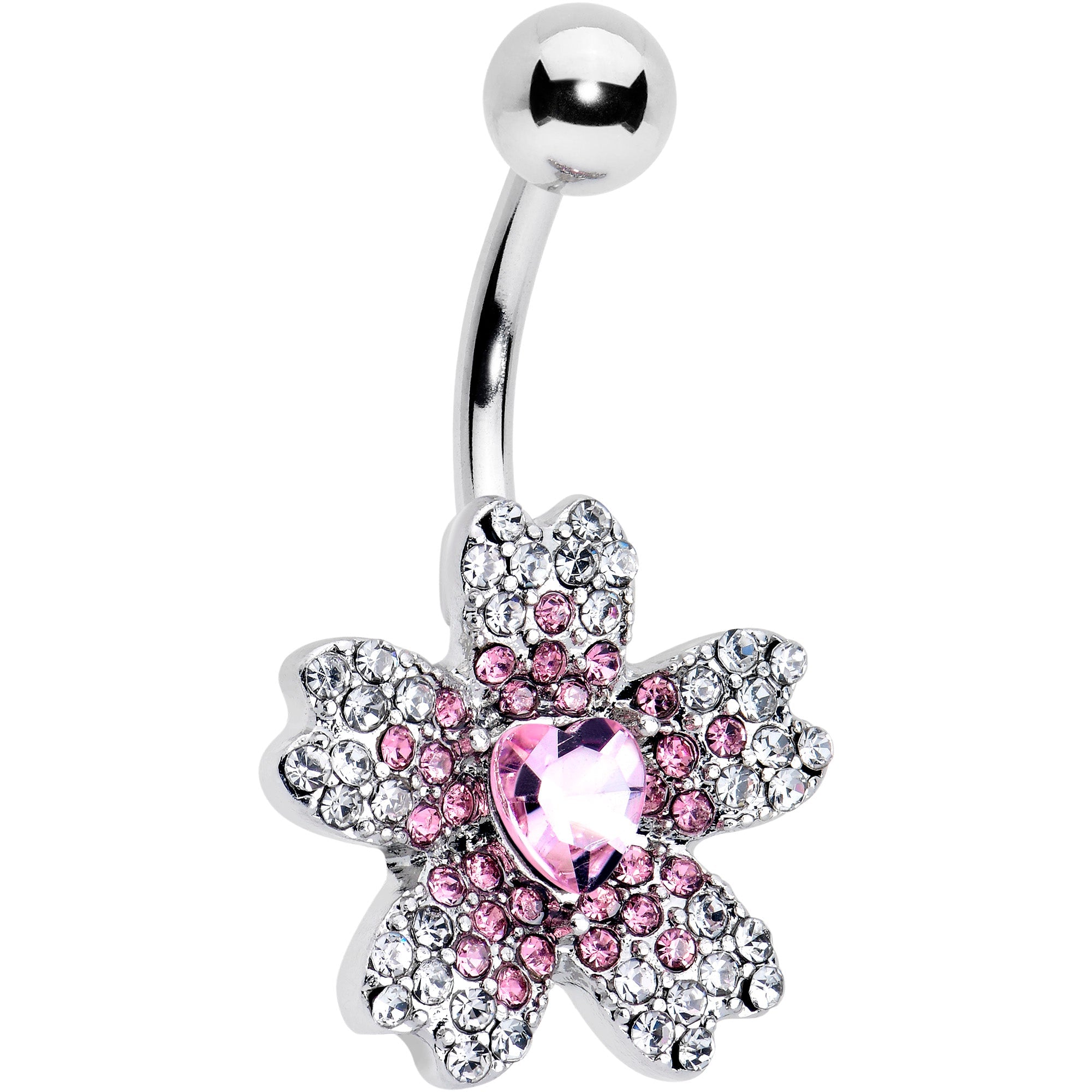 BodyCandy Clear Pink Gem Heart in Flower Belly Ring — main product shot