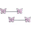 BodyCandy 14G 9/16 Pink Gem Baroque Beauty Butterfly Barbell Nipple Ring Set — main product shot