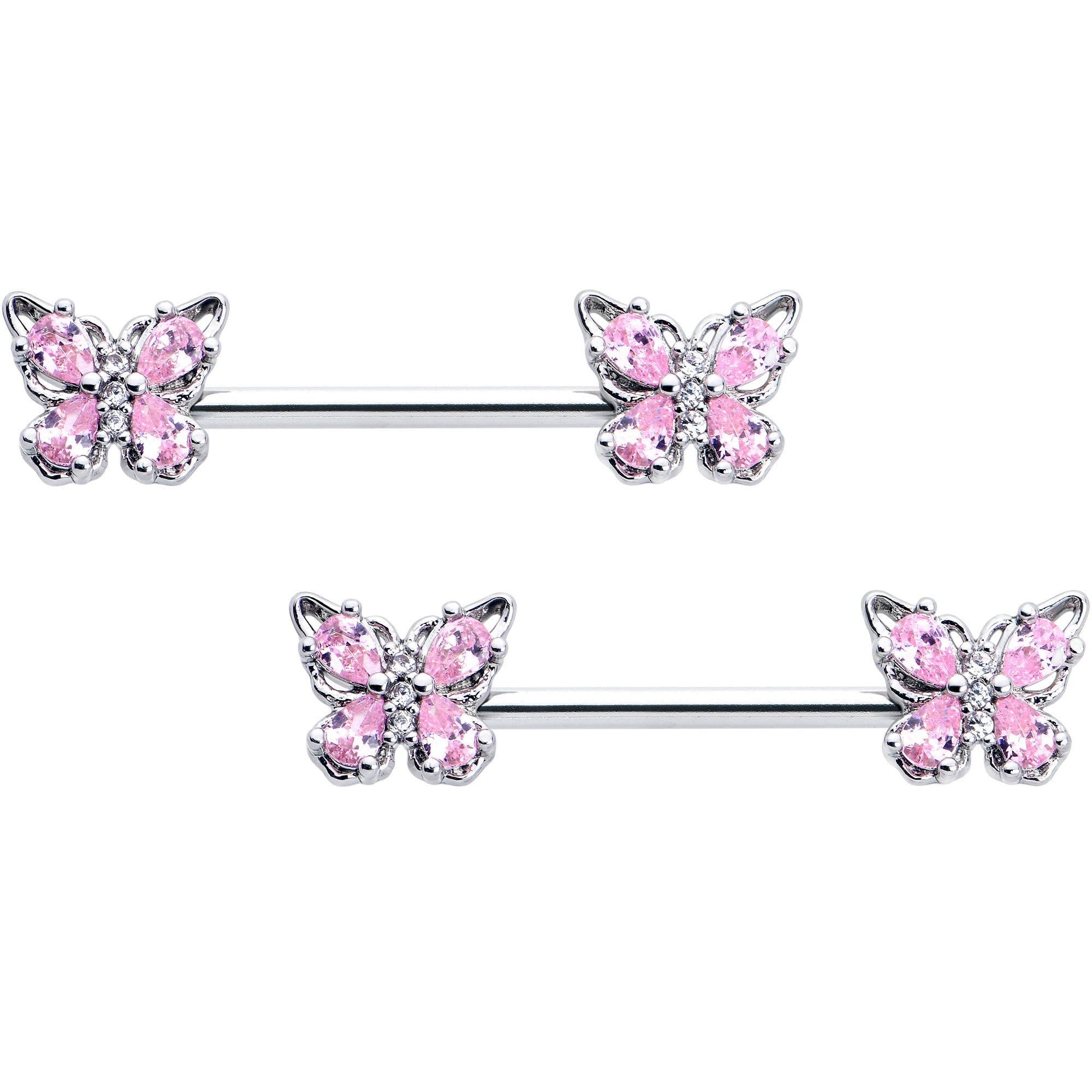 BodyCandy 14G 9/16 Pink Gem Baroque Beauty Butterfly Barbell Nipple Ring Set — main product shot