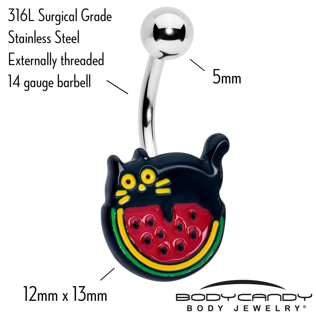 BodyCandy Watermelon Cat Love Belly Ring — detail close-up