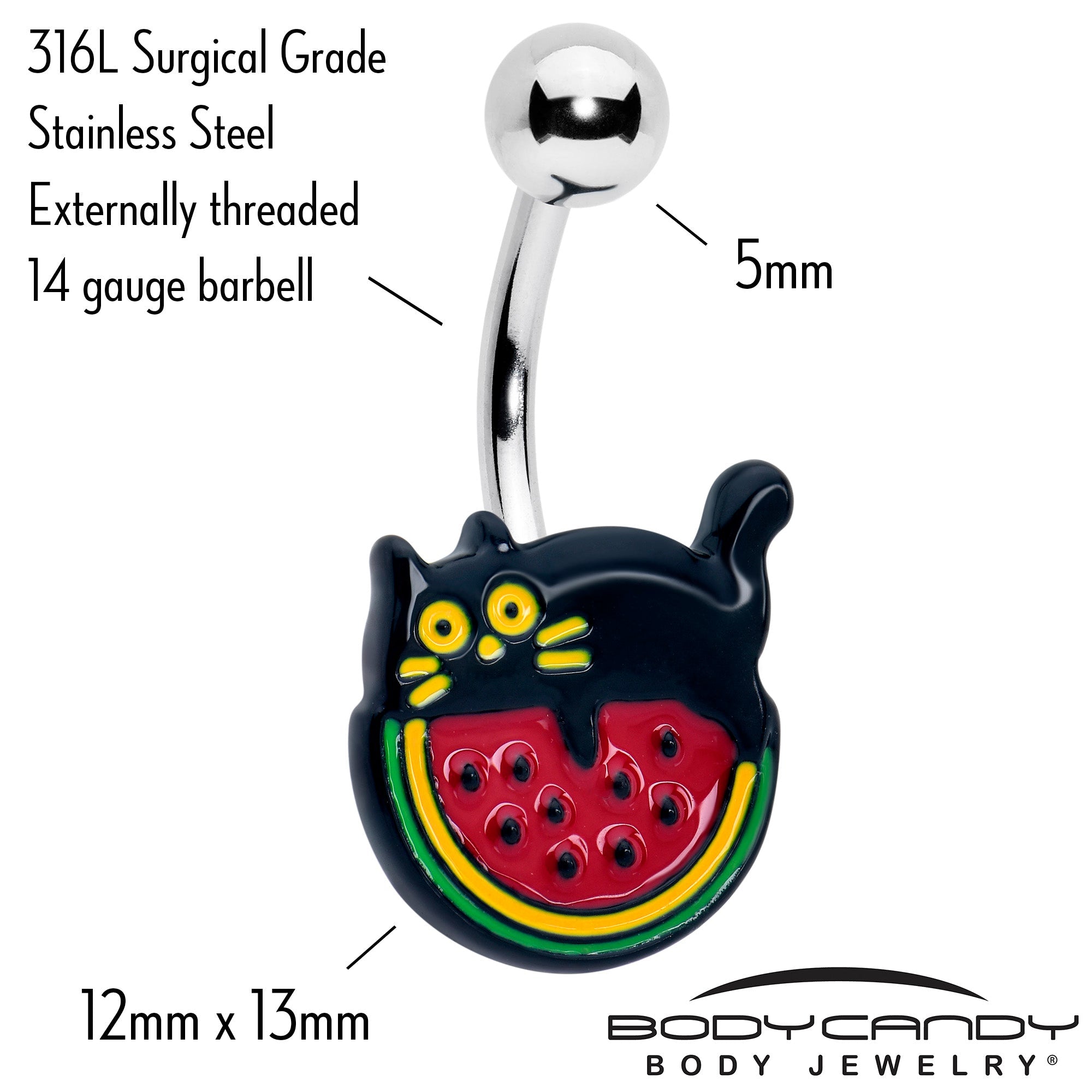 BodyCandy Watermelon Cat Love Belly Ring — detail close-up