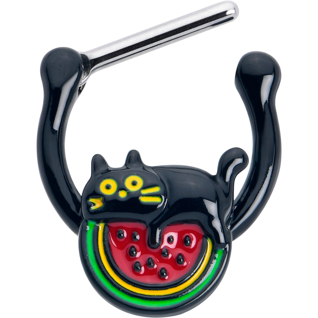 BodyCandy 16G 5/16 Watermelon Cat Love Cartilage Clicker Ring — detail close-up