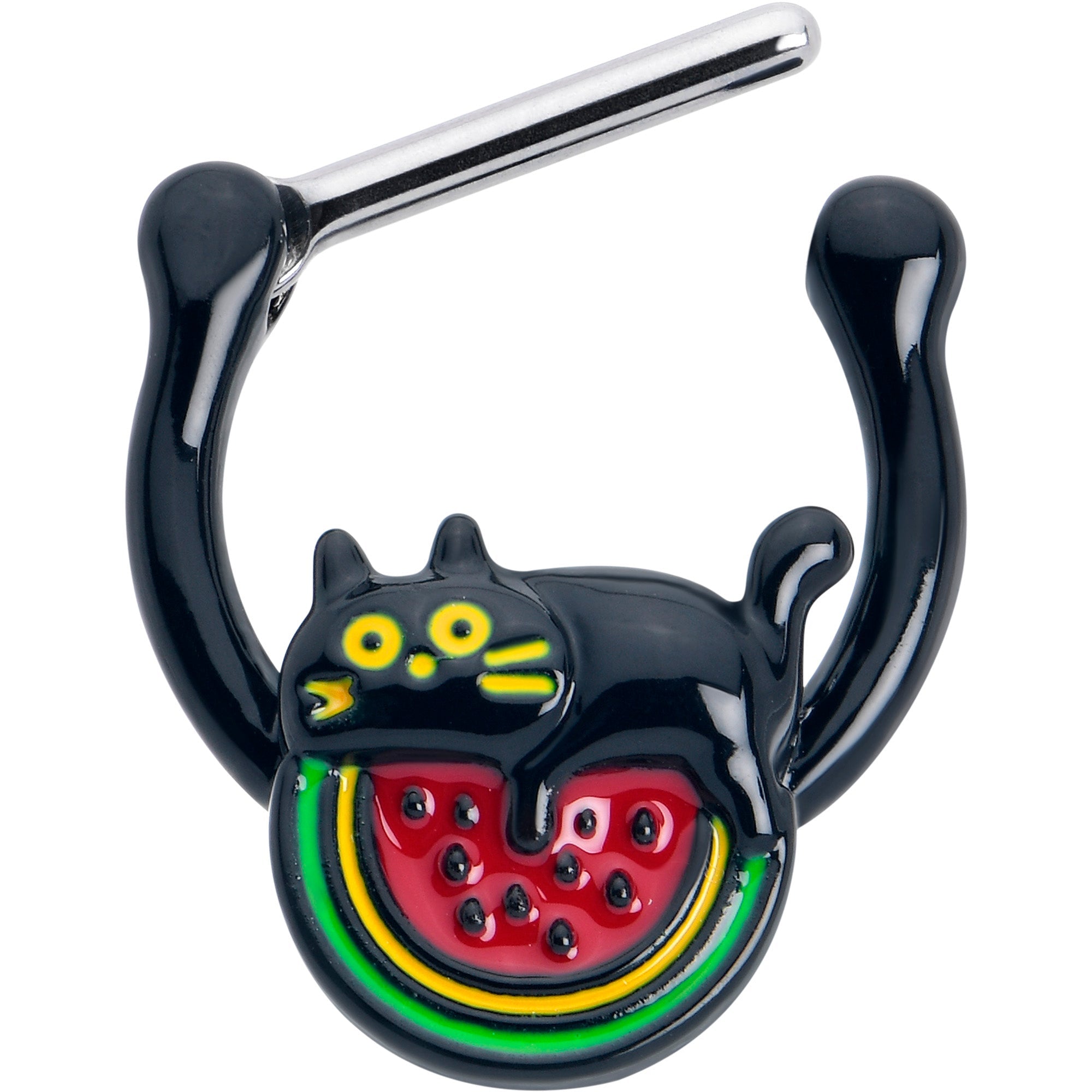 BodyCandy 16G 5/16 Watermelon Cat Love Cartilage Clicker Ring — detail close-up