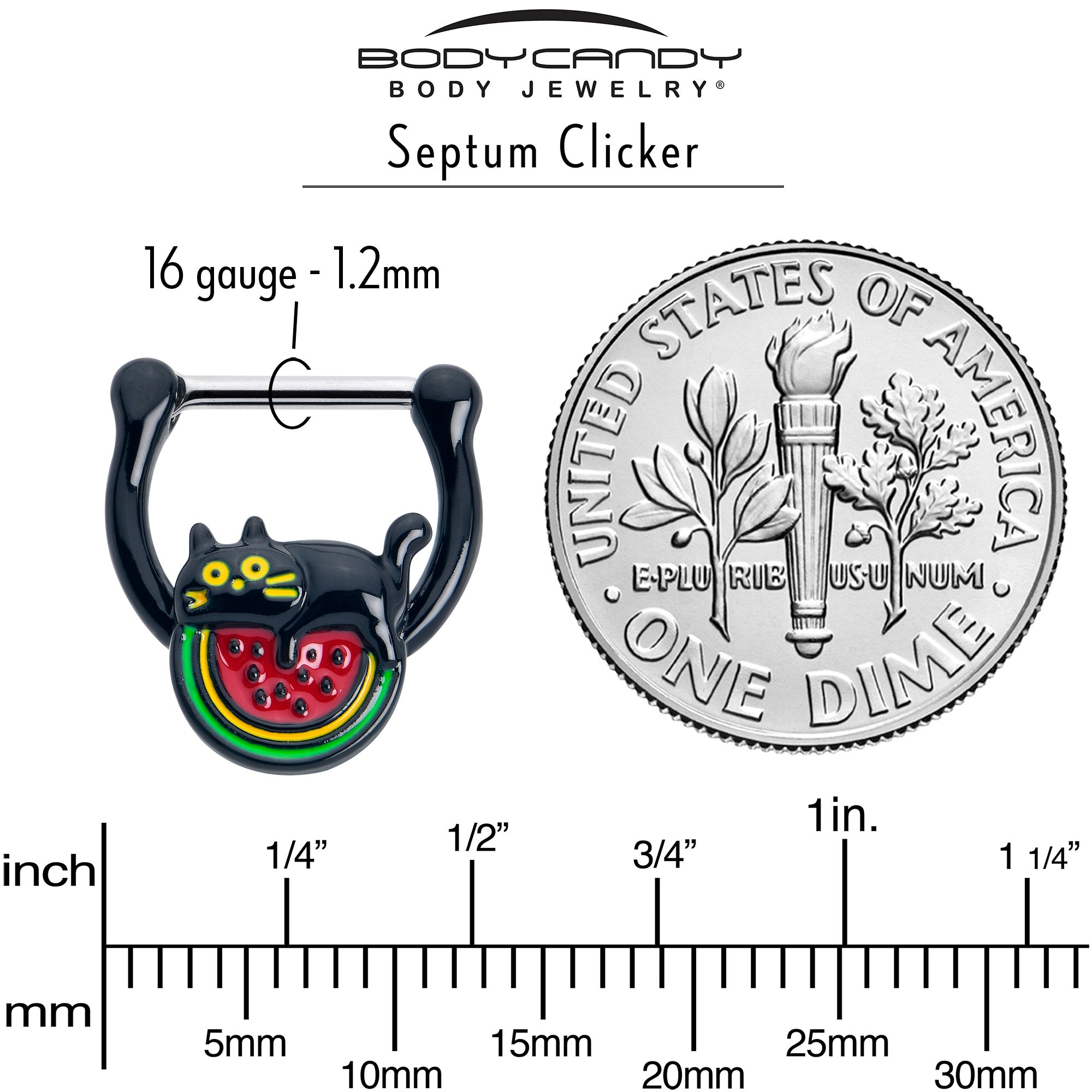 BodyCandy 16G 5/16 Watermelon Cat Love Cartilage Clicker Ring — side view