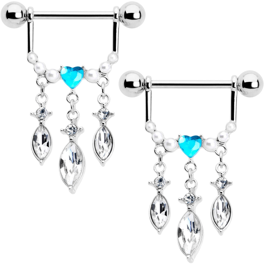 BodyCandy 14G 9/16 Blue Gem Heart Triple Drop Dangle Nipple Ring Set — main product shot