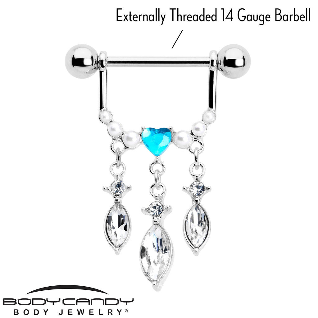 BodyCandy 14G 9/16 Blue Gem Heart Triple Drop Dangle Nipple Ring Set — lifestyle context