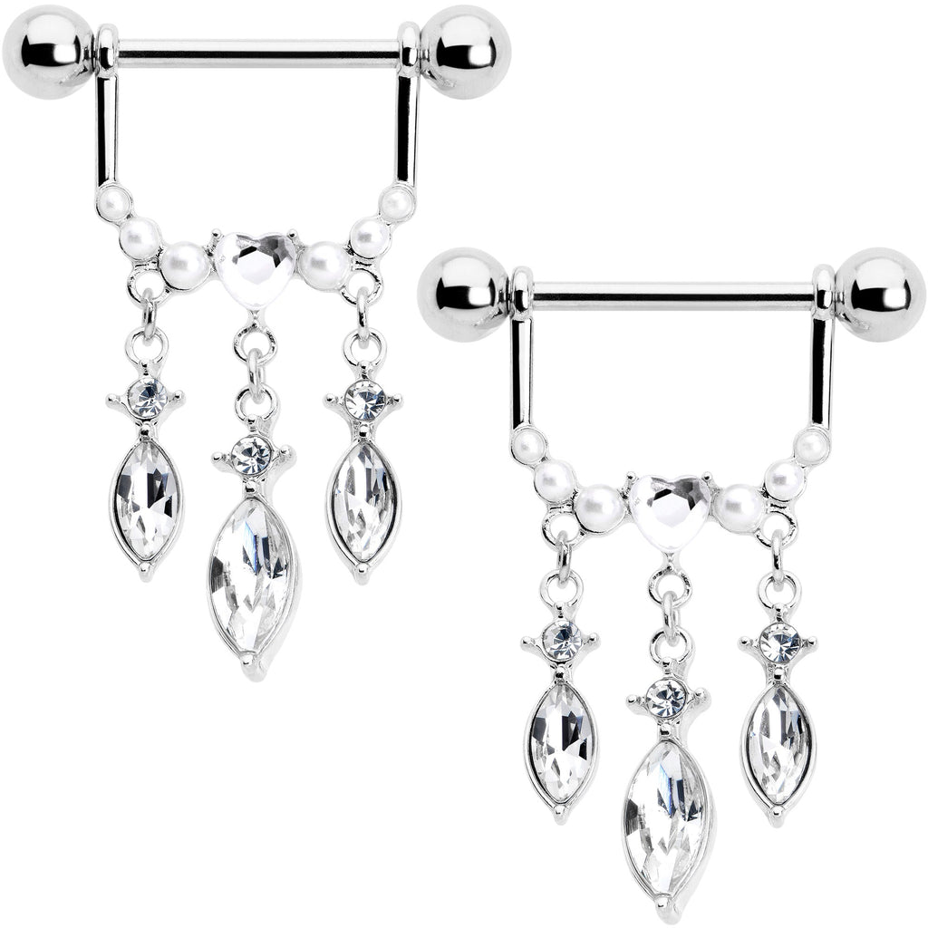 BodyCandy 14G 9/16 Clear Gem Heart Triple Drop Dangle Nipple Ring Set — main product shot