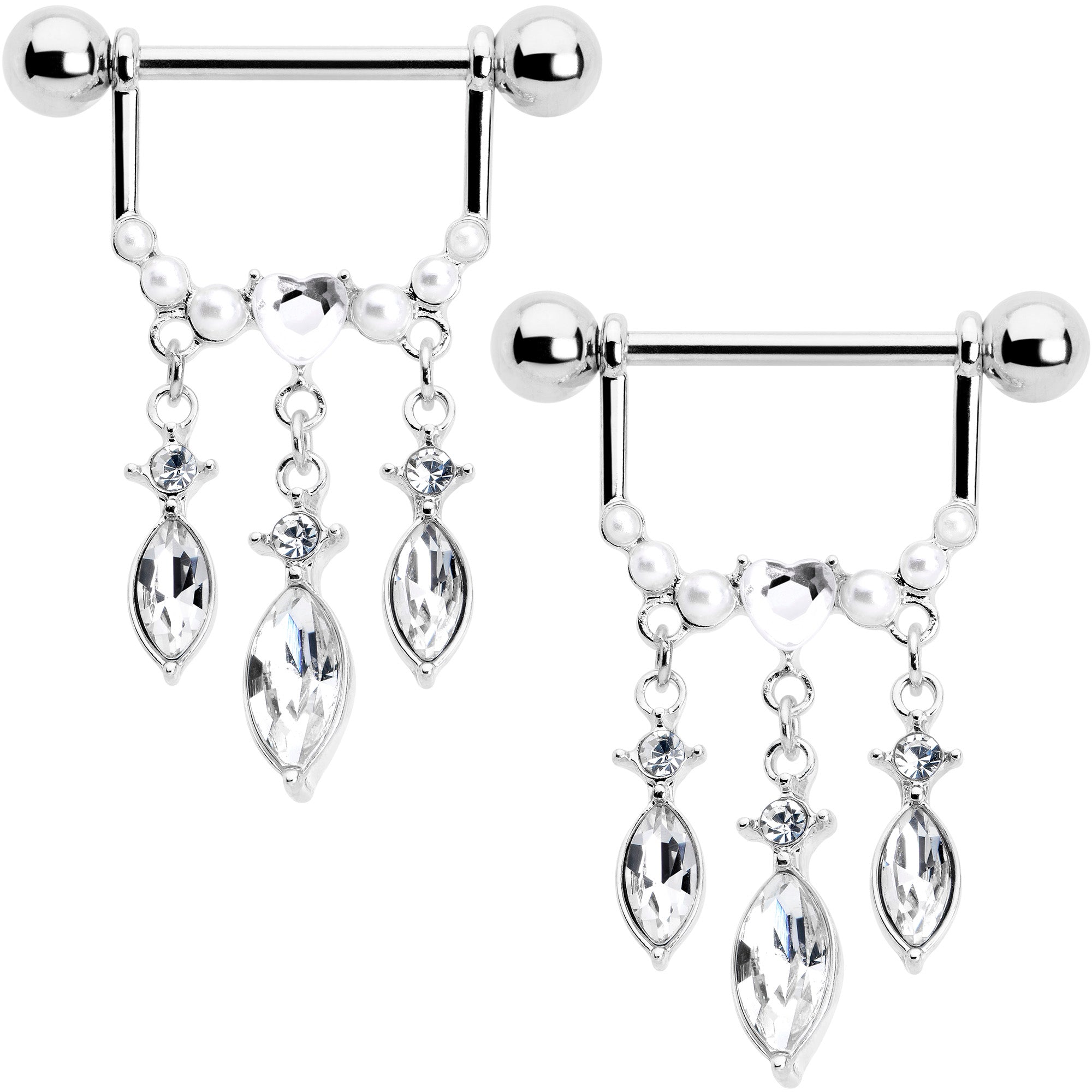 BodyCandy 14G 9/16 Clear Gem Heart Triple Drop Dangle Nipple Ring Set — main product shot