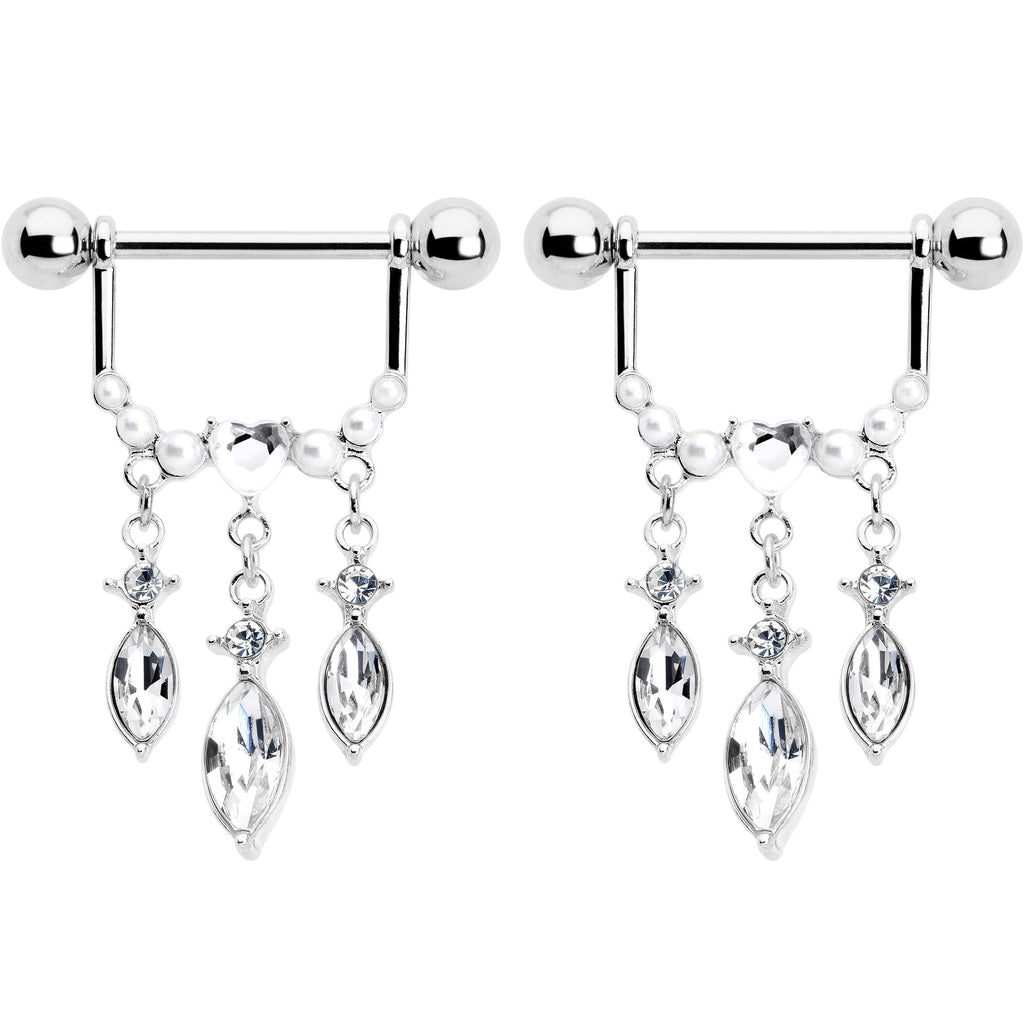 BodyCandy 14G 9/16 Clear Gem Heart Triple Drop Dangle Nipple Ring Set — detail close-up