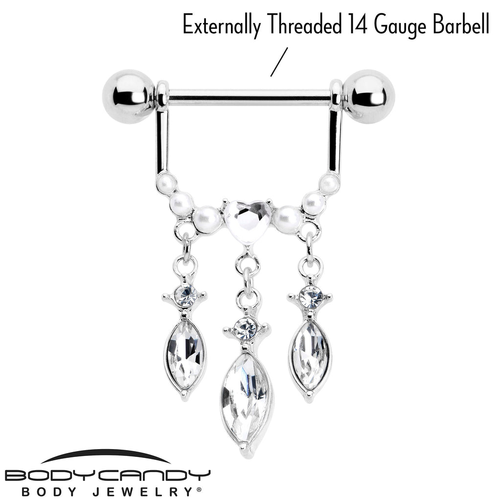 BodyCandy 14G 9/16 Clear Gem Heart Triple Drop Dangle Nipple Ring Set — lifestyle context