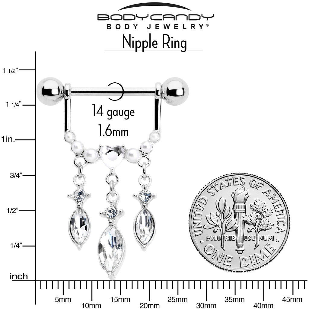 BodyCandy 14G 9/16 Clear Gem Heart Triple Drop Dangle Nipple Ring Set — side view