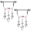 BodyCandy 14G 9/16 Pink Gem Heart Triple Drop Dangle Nipple Ring Set — main product shot