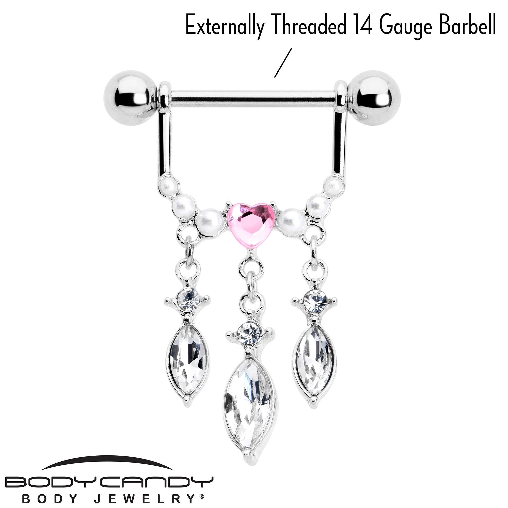 BodyCandy 14G 9/16 Pink Gem Heart Triple Drop Dangle Nipple Ring Set — lifestyle context