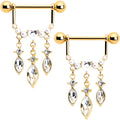 BodyCandy 14G 9/16 Clear Gem Gold Tone Heart Triple Dangle Nipple Ring Set — main product shot