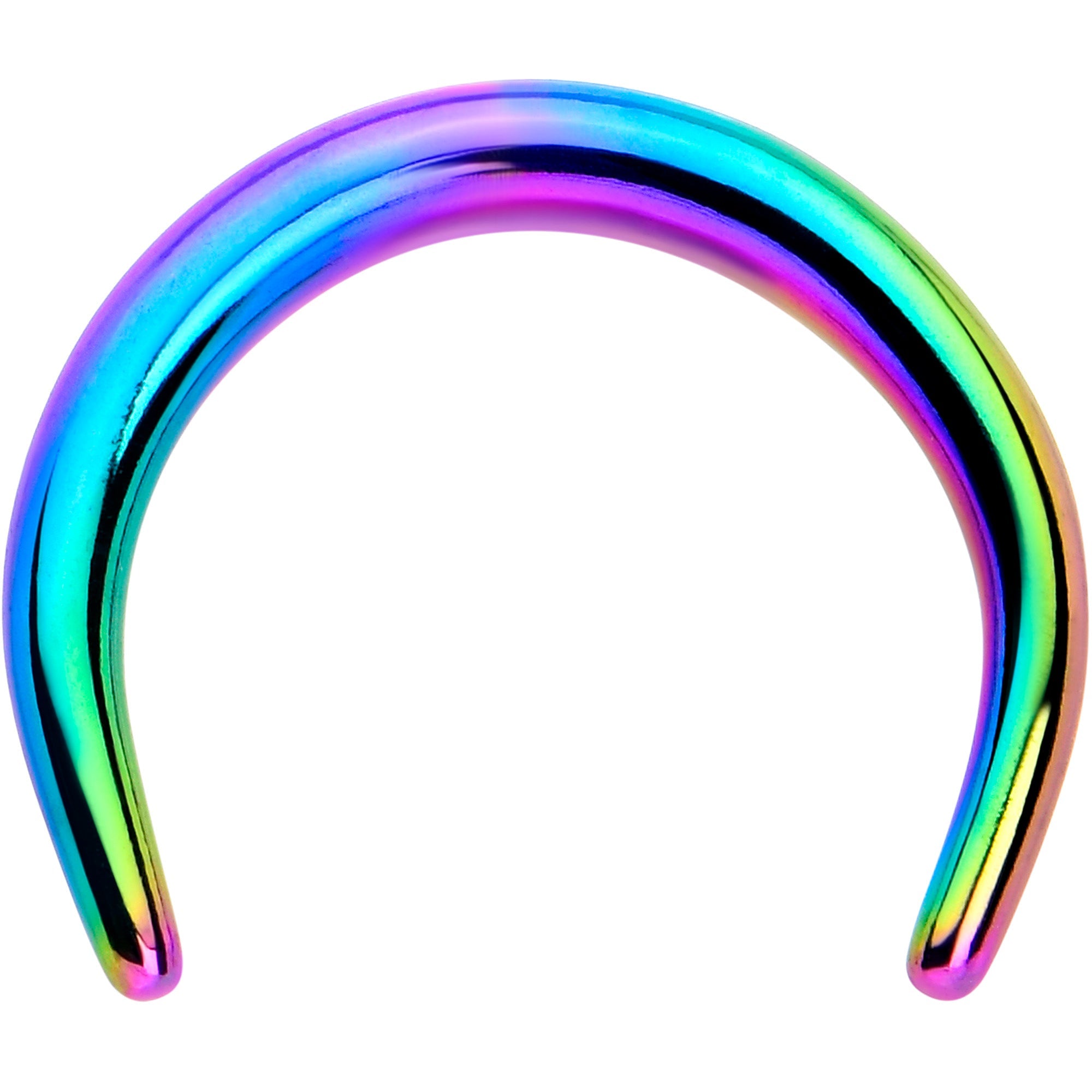BodyCandy 14G 5/16 Rainbow Pincher Crescent Taper — detail close-up