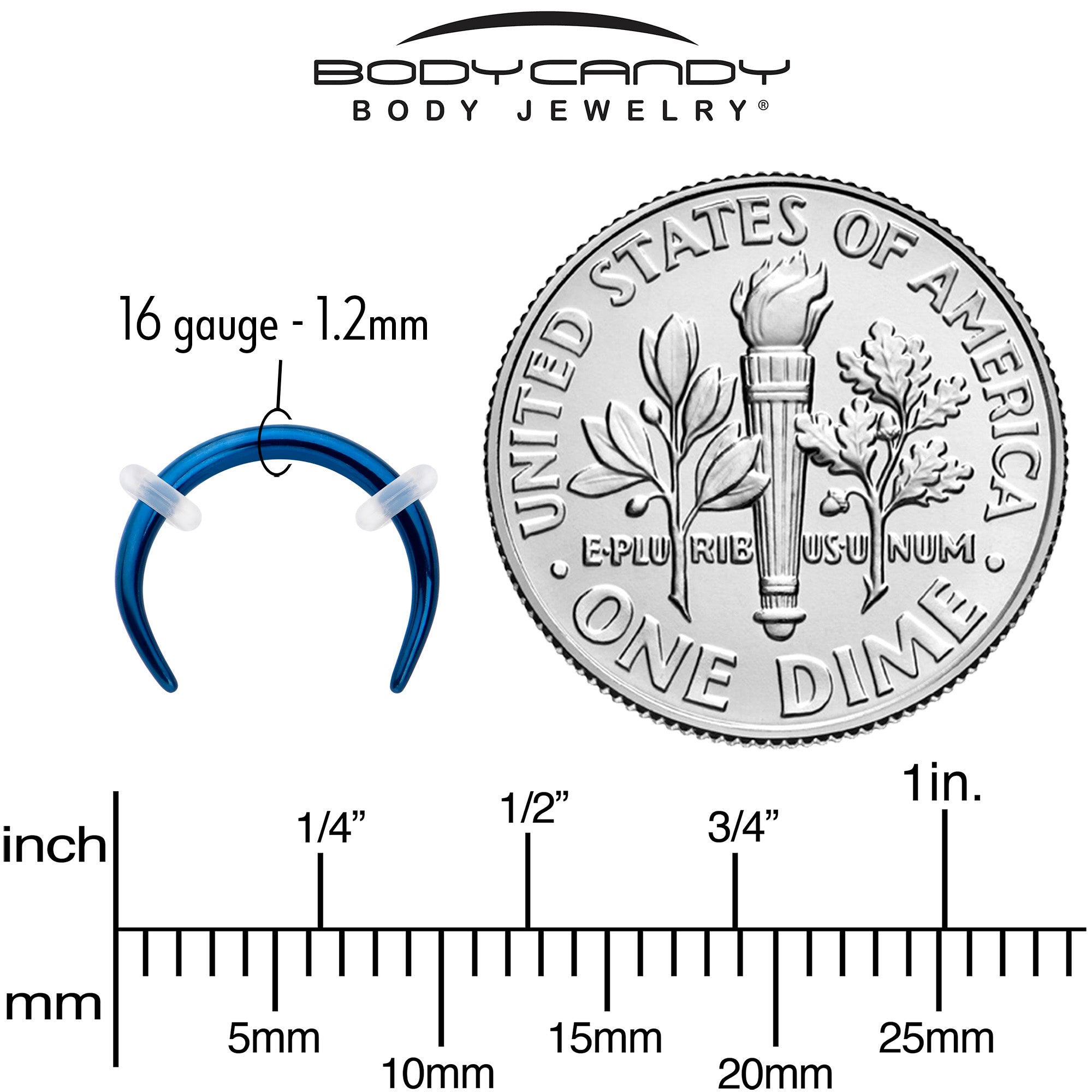 BodyCandy 16G 5/16 Blue Pincher Crescent Taper — side view