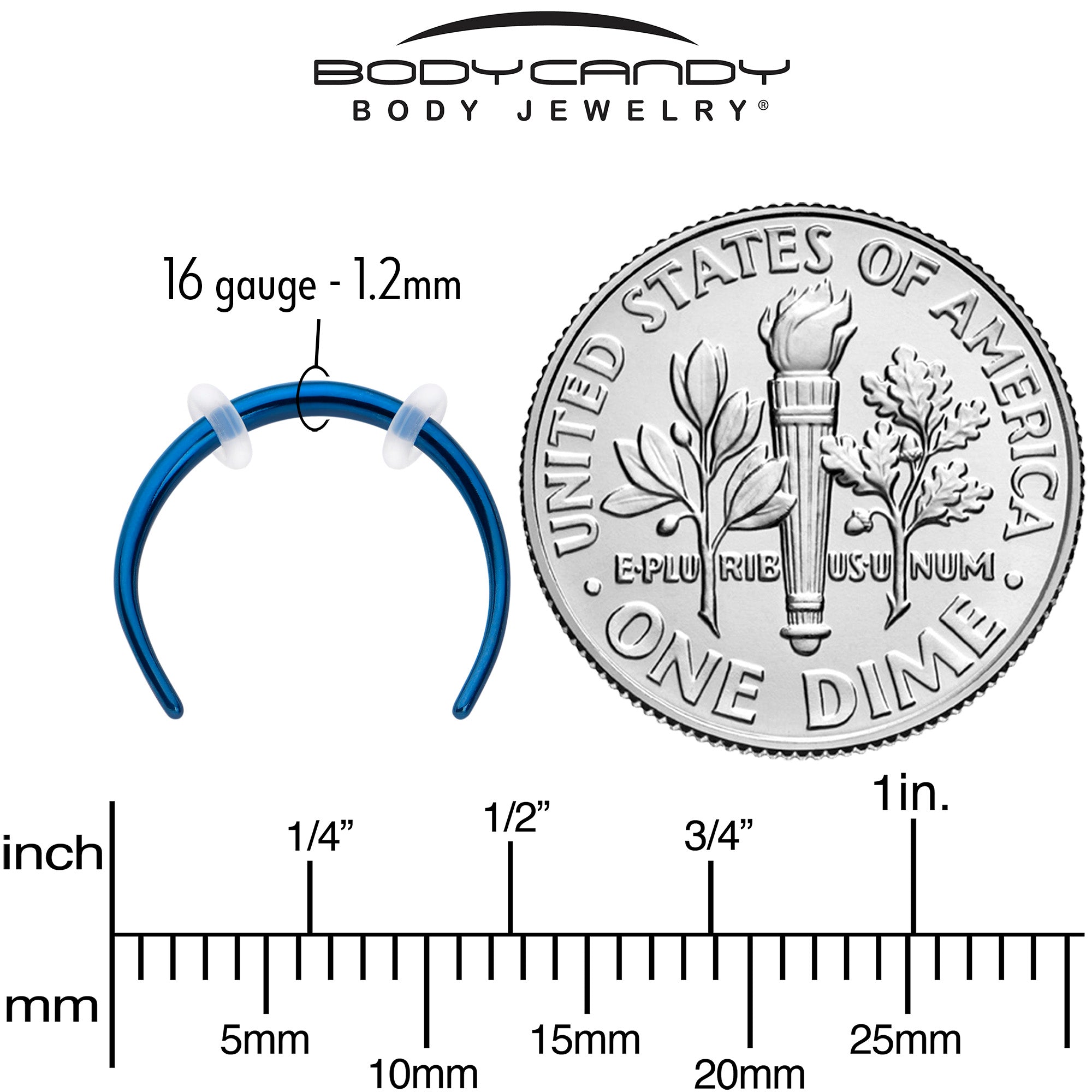 BodyCandy 16G 3/8 Blue Pincher Crescent Taper — side view