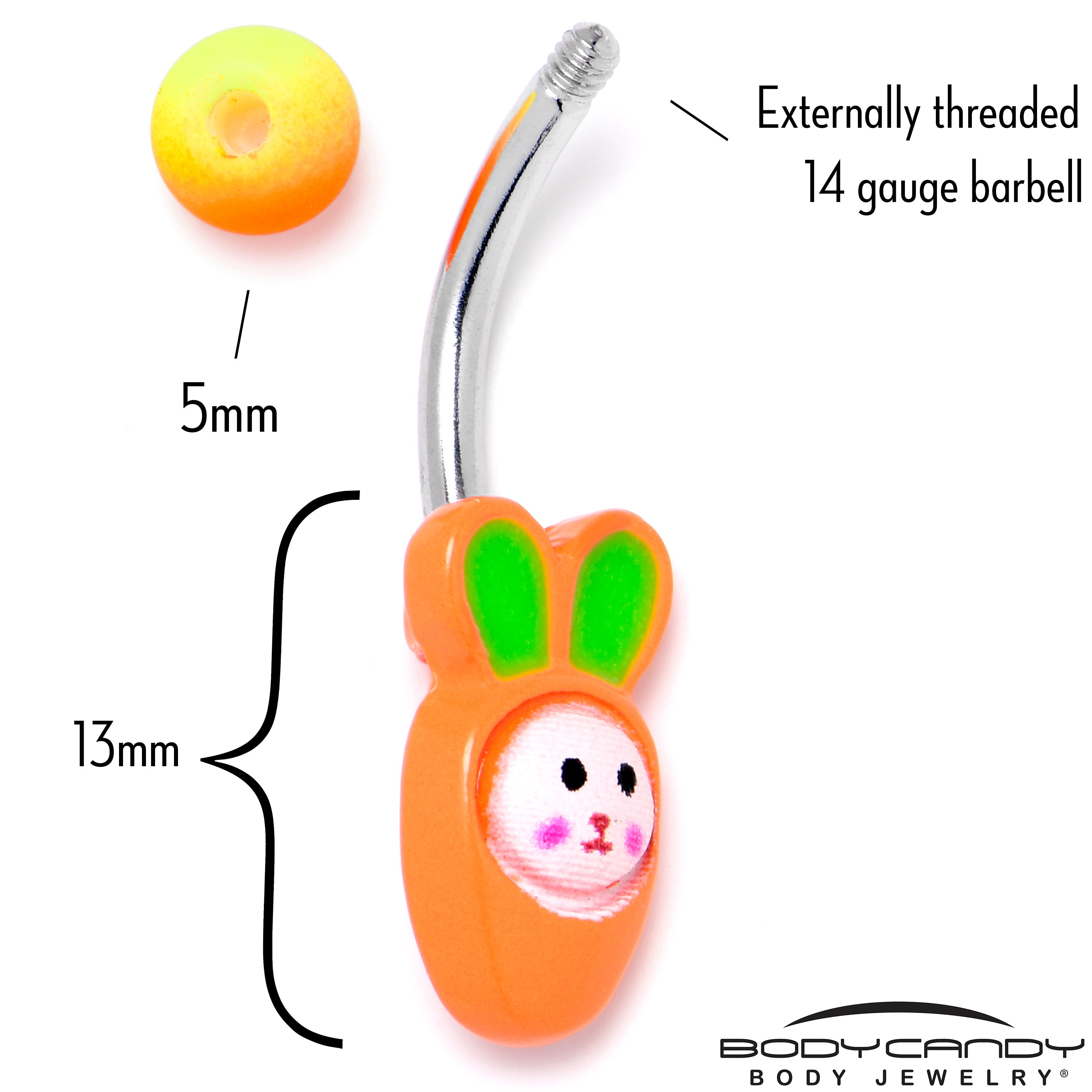 BodyCandy Surprise Carrot Easter Bunny Belly Ring — detail close-up