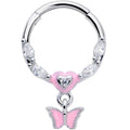 BodyCandy 16G 3/8 Clear CZ Gem Luv Butterfly Pink Dangle Hinged Segment Ring — main product shot