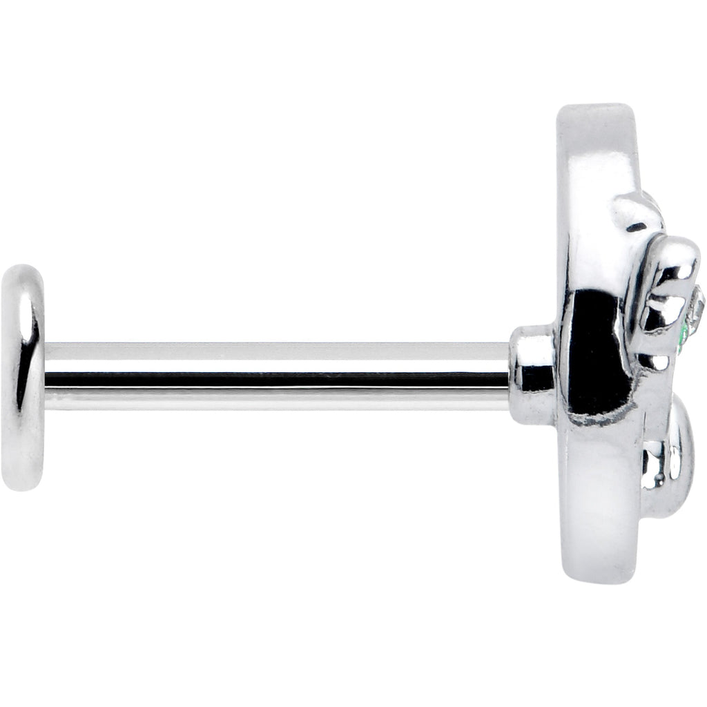 BodyCandy 16G 5/16 Clear CZ Gem Rabbit on Moon Green Internally Threaded Labret — lifestyle context