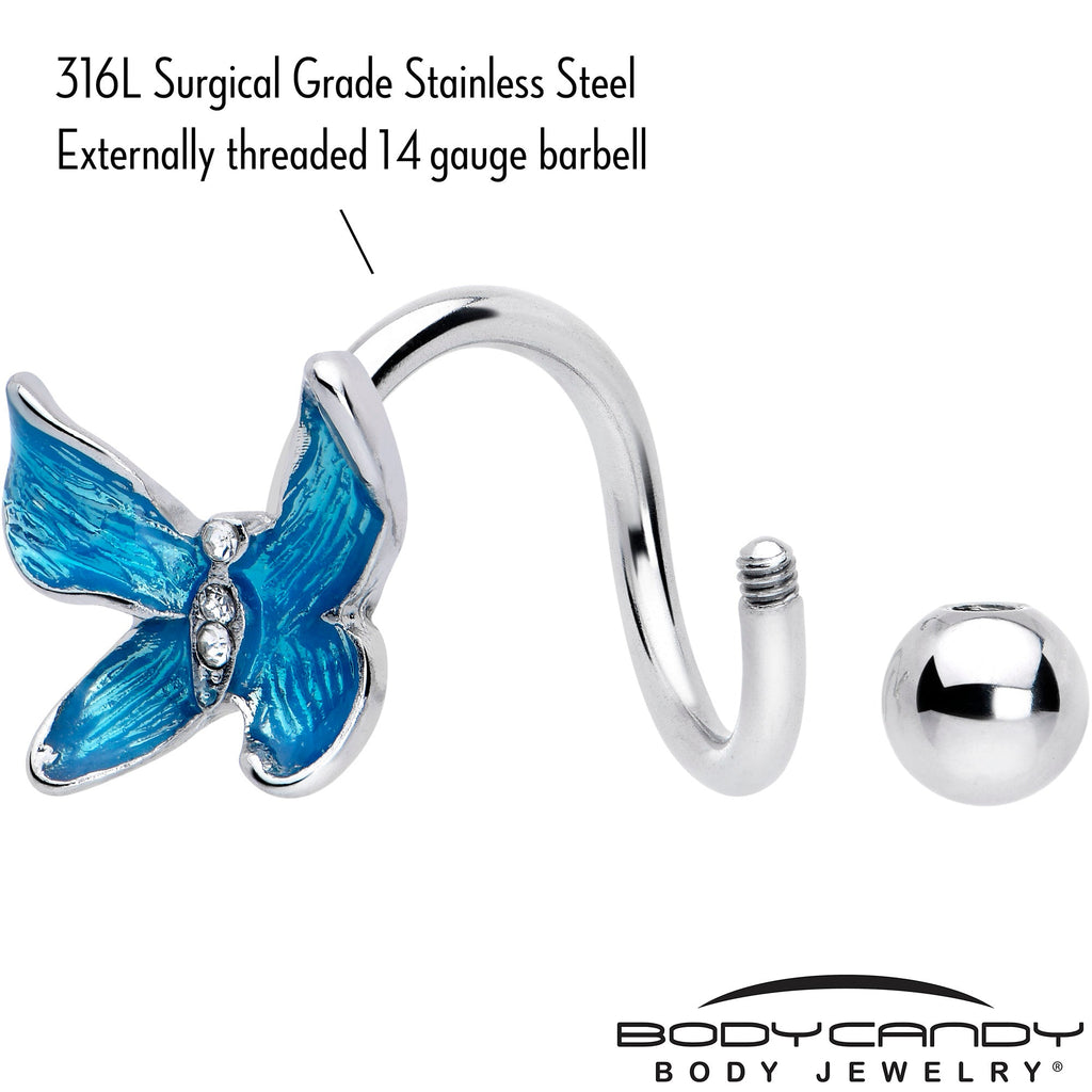 BodyCandy Clear Gem Chunky Butterfly Blue Spiral Twister Belly Ring — lifestyle context