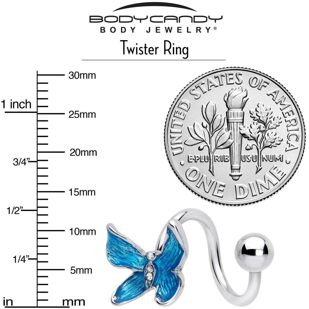 BodyCandy Clear Gem Chunky Butterfly Blue Spiral Twister Belly Ring — side view