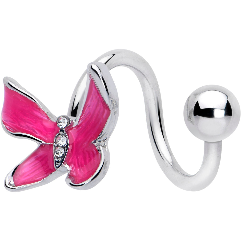 BodyCandy Clear Gem Chunky Butterfly Pink Spiral Twister Belly Ring — main product shot