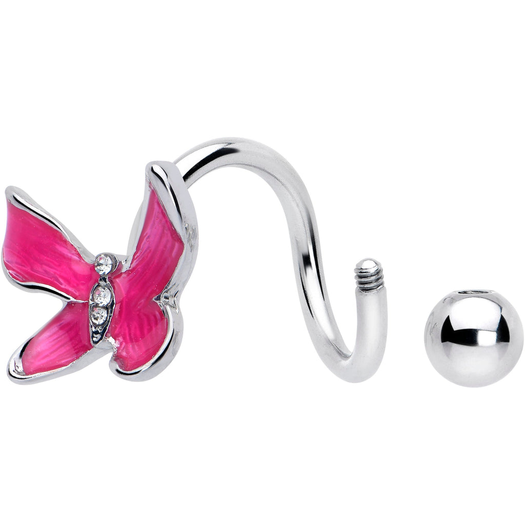 BodyCandy Clear Gem Chunky Butterfly Pink Spiral Twister Belly Ring — detail close-up