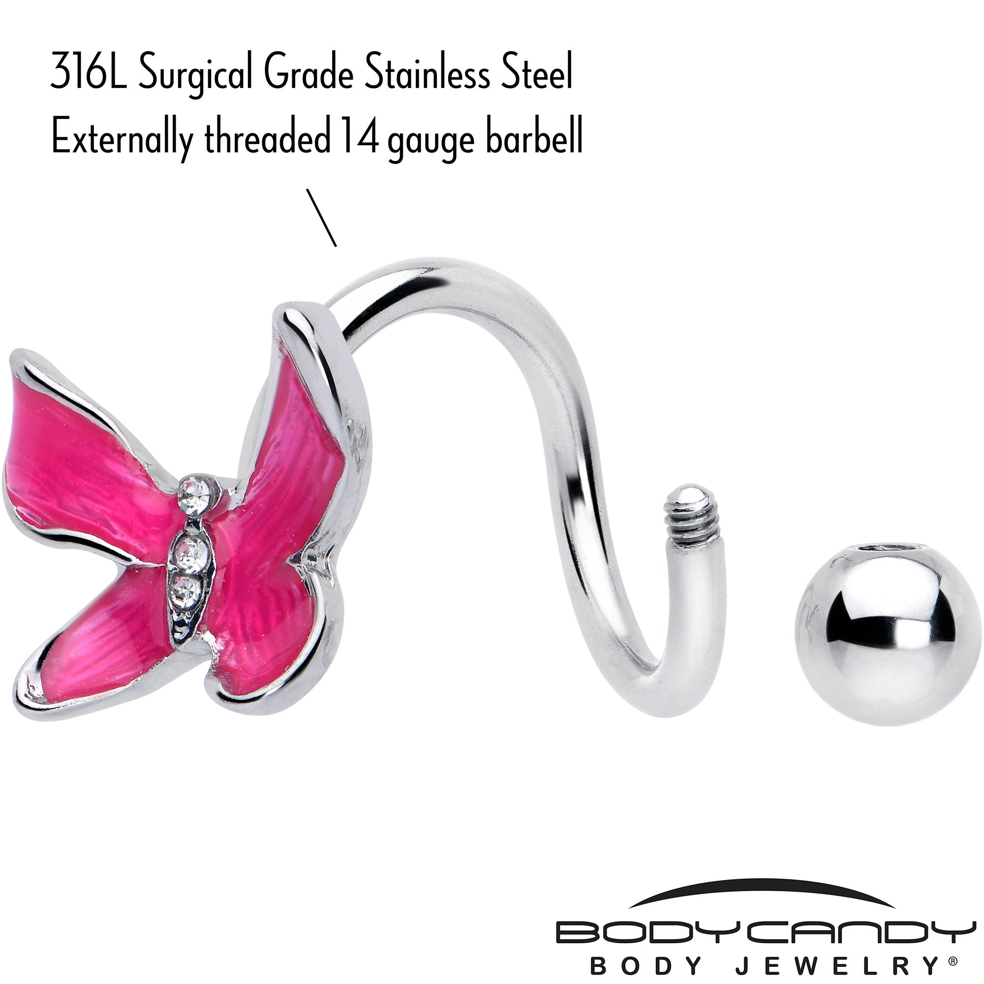 BodyCandy Clear Gem Chunky Butterfly Pink Spiral Twister Belly Ring — lifestyle context