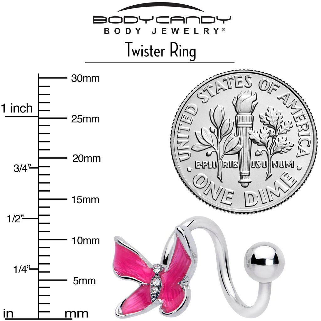 BodyCandy Clear Gem Chunky Butterfly Pink Spiral Twister Belly Ring — side view