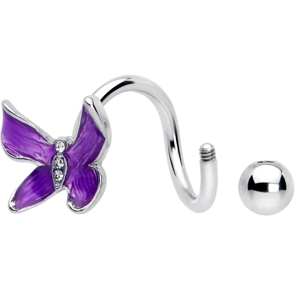BodyCandy Clear Gem Chunky Butterfly Purple Spiral Twister Belly Ring — detail close-up