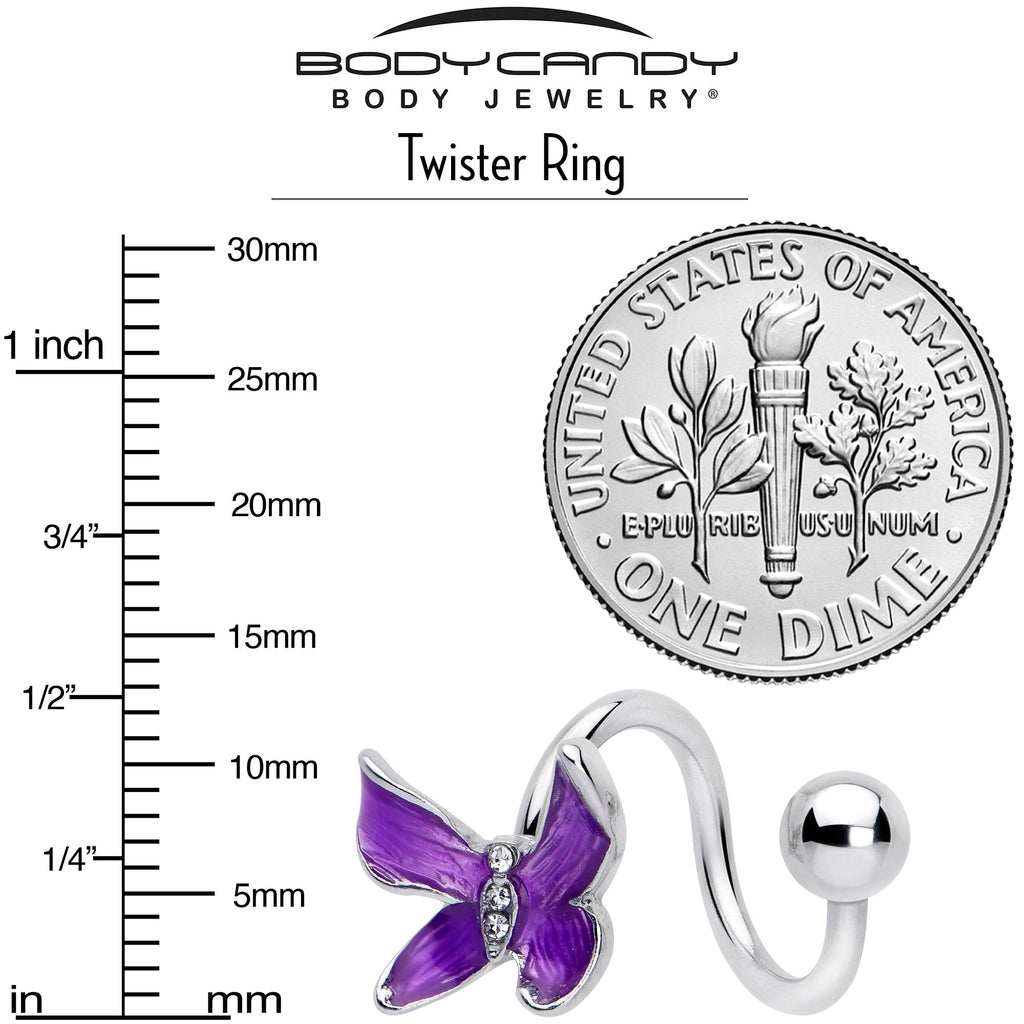 BodyCandy Clear Gem Chunky Butterfly Purple Spiral Twister Belly Ring — side view