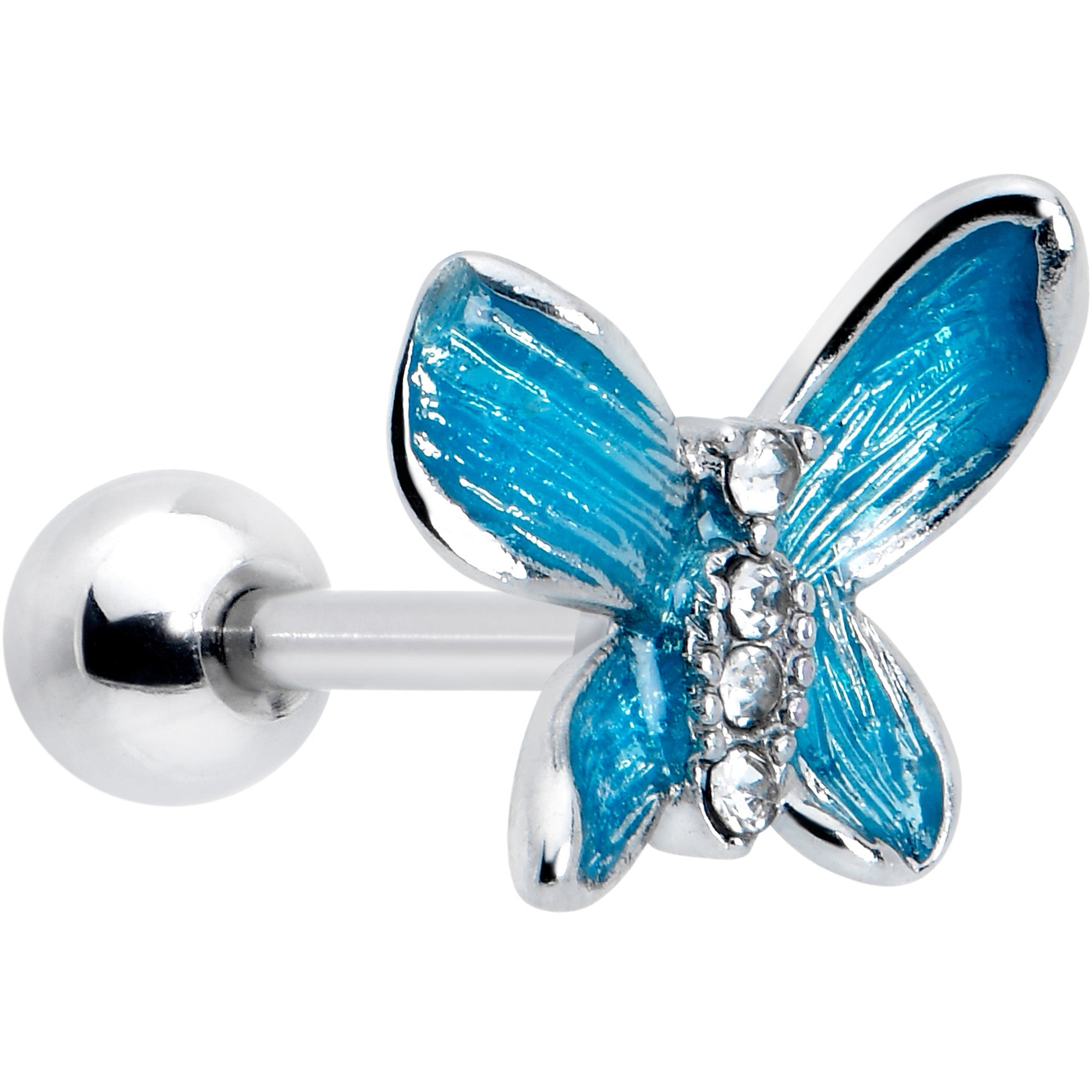 BodyCandy 16G 1/4 Clear Gem Chunky Butterfly Blue Cartilage Tragus Earring — main product shot