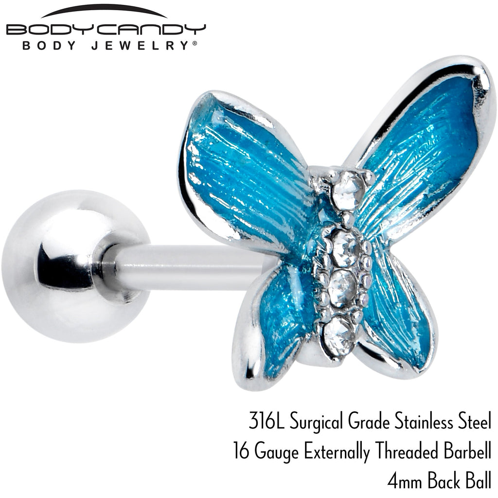 BodyCandy 16G 1/4 Clear Gem Chunky Butterfly Blue Cartilage Tragus Earring — side view