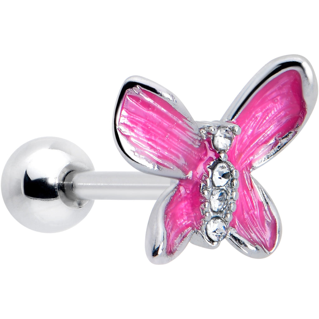 BodyCandy 16G 1/4 Clear Gem Chunky Butterfly Pink Cartilage Tragus Earring — main product shot