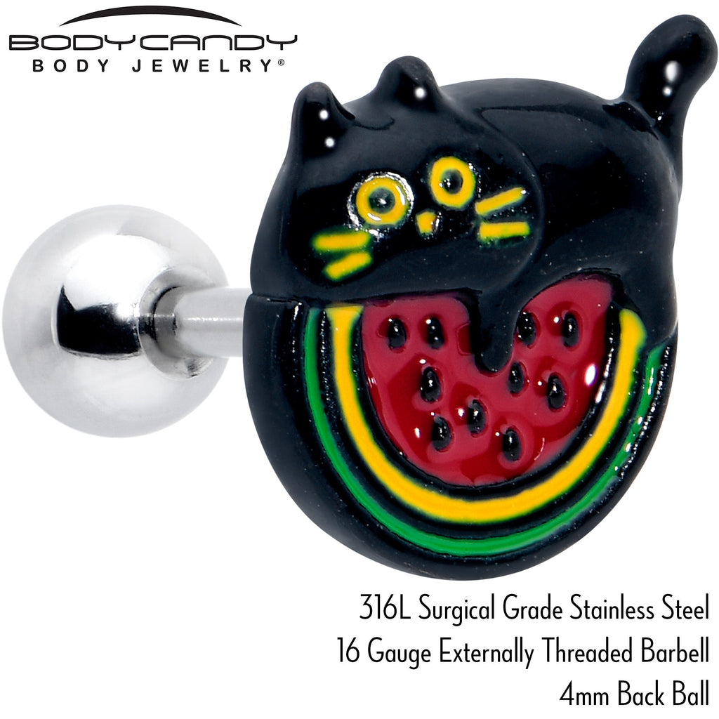 BodyCandy 16G 1/4 Watermelon Cat Love Cartilage Tragus Earring — side view