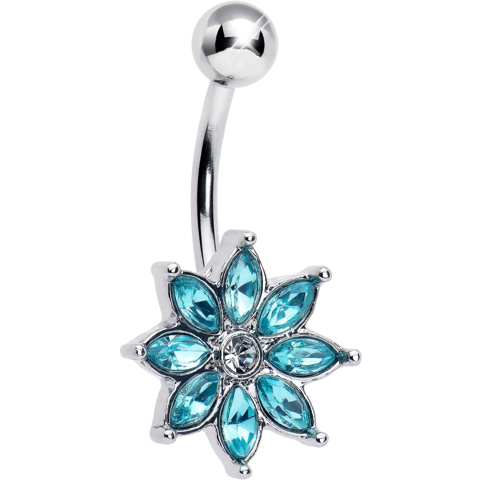 BodyCandy Blue Gem Flower Elegance Bloom Belly Ring — main product shot