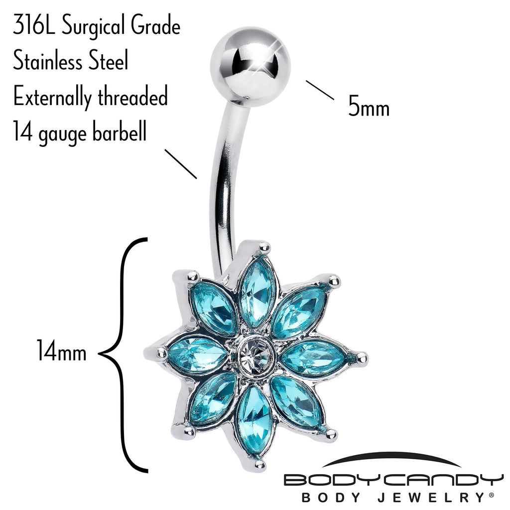 BodyCandy Blue Gem Flower Elegance Bloom Belly Ring — detail close-up