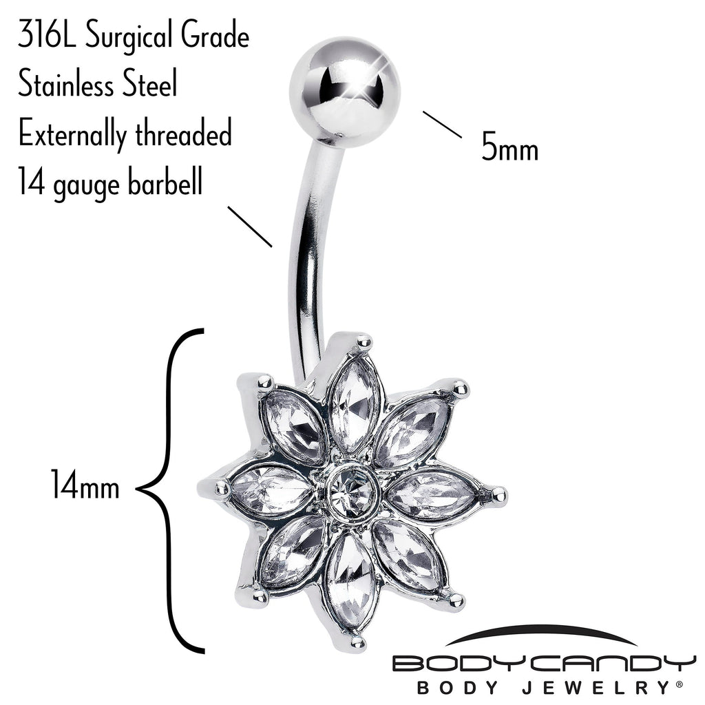 BodyCandy Clear Gem Flower Elegance Bloom Belly Ring — detail close-up