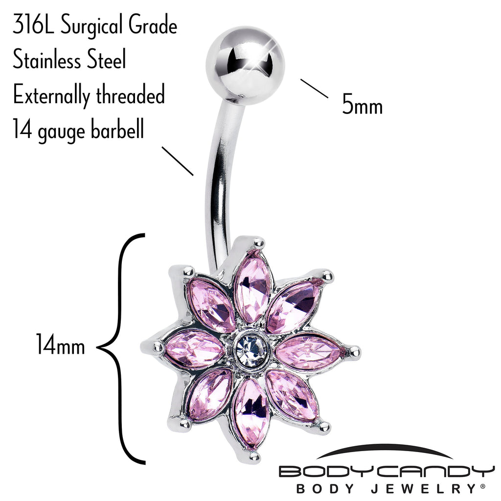BodyCandy Pink Gem Flower Elegance Bloom Belly Ring — detail close-up