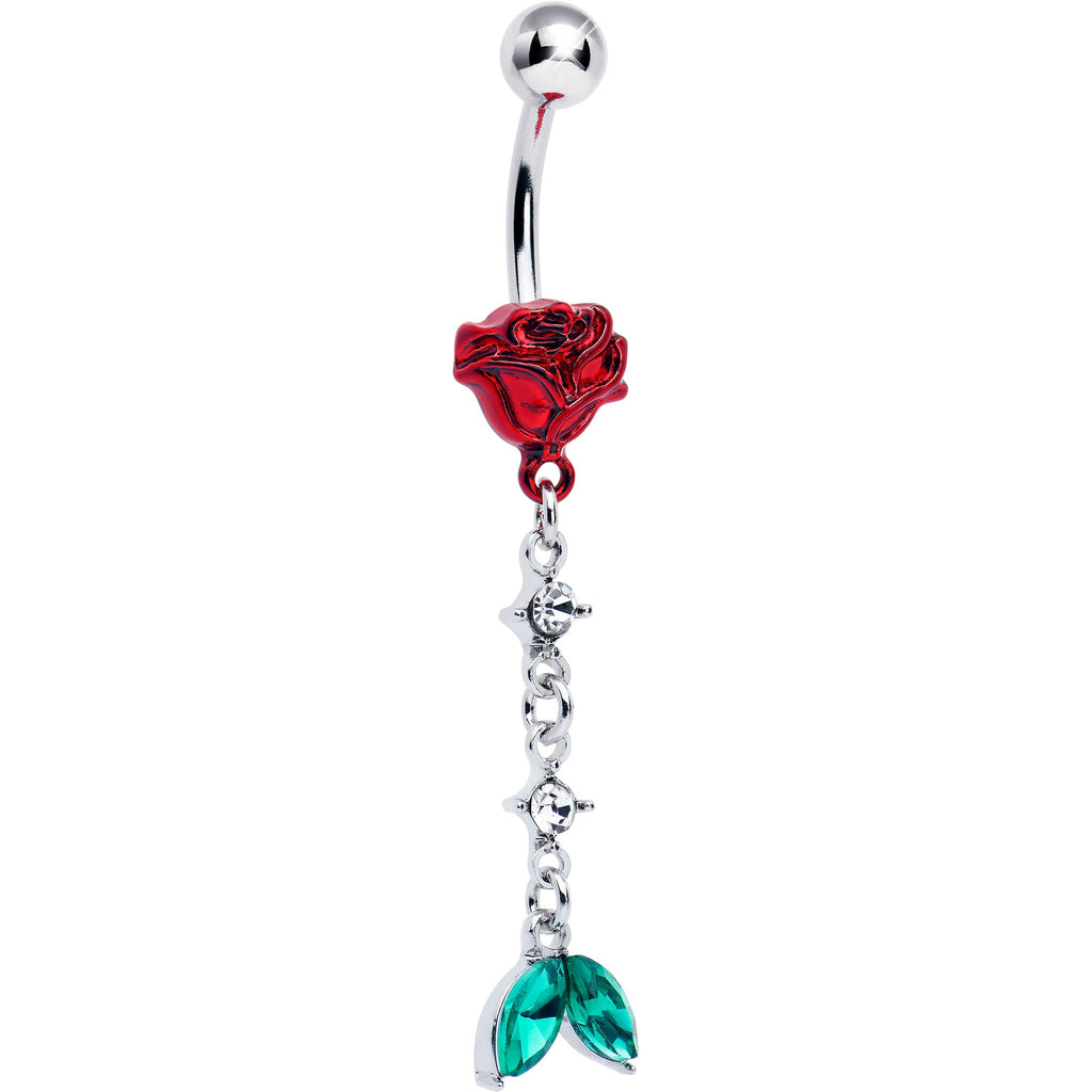 BodyCandy Green Clear Gem Rose Red Chain Dangle Belly Ring — main product shot