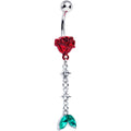 BodyCandy Green Clear Gem Rose Red Chain Dangle Belly Ring — main product shot