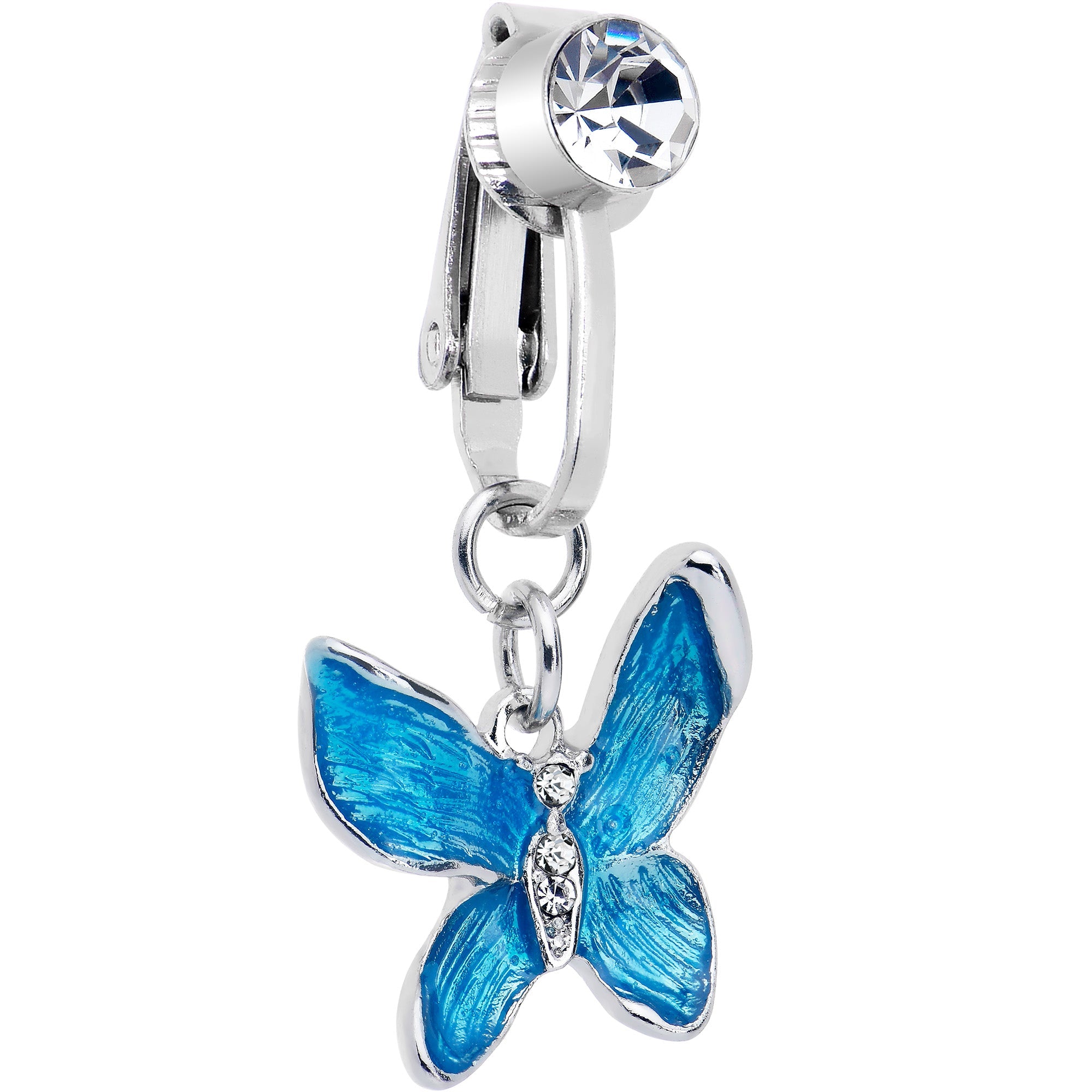 BodyCandy Clear Gem Chunky Butterfly Blue Clip On Fake Belly Ring — main product shot