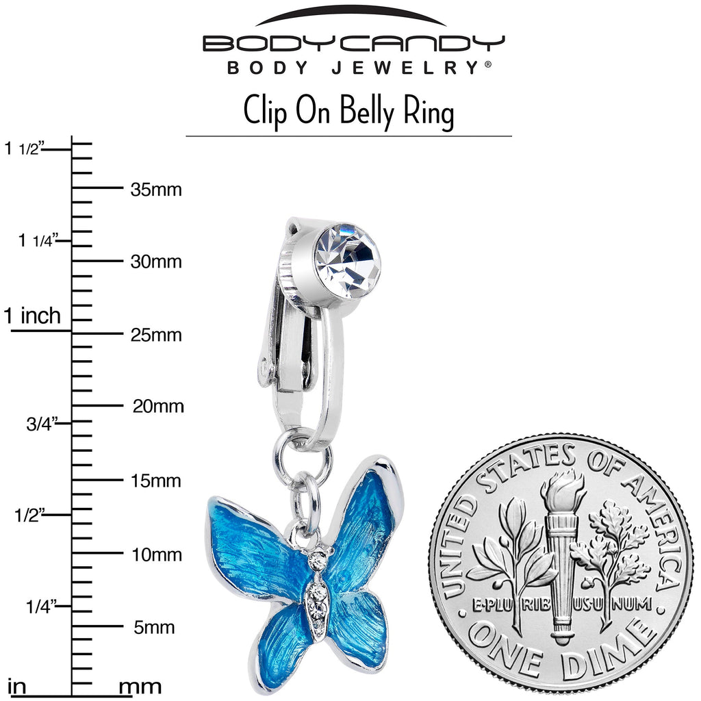 BodyCandy Clear Gem Chunky Butterfly Blue Clip On Fake Belly Ring — back view