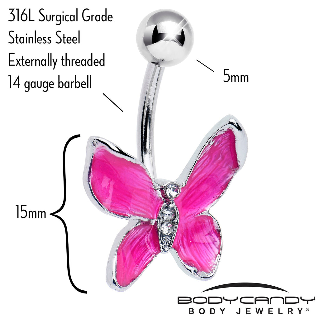 BodyCandy Clear Gem Chunky Butterfly Pink Belly Ring — detail close-up