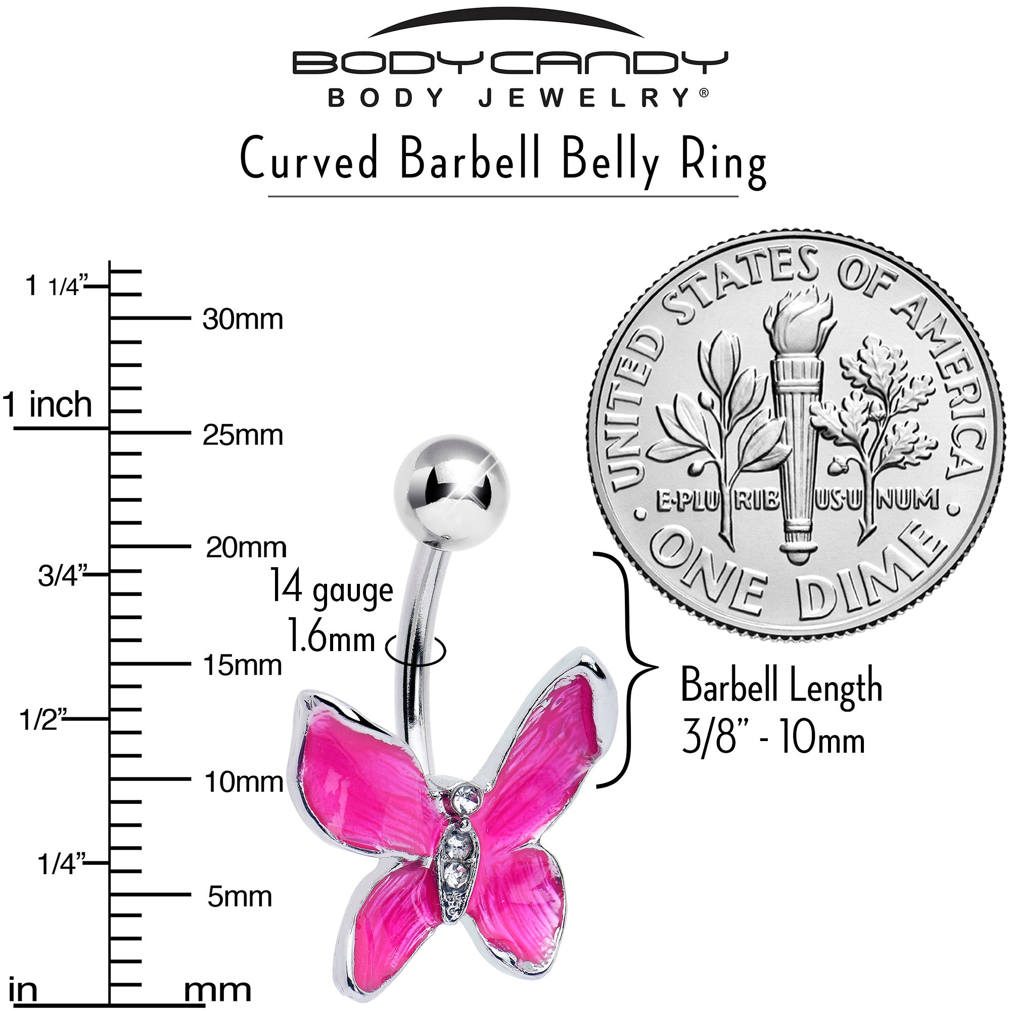 BodyCandy Clear Gem Chunky Butterfly Pink Belly Ring — lifestyle context