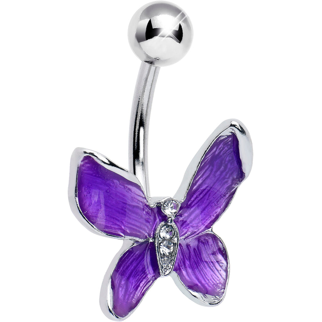 BodyCandy Clear Gem Chunky Butterfly Purple Belly Ring — main product shot