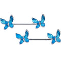 BodyCandy 14G 9/16 Clear Gem Chunky Butterfly Blue Barbell Nipple Ring Set — main product shot