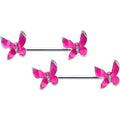 BodyCandy 14G 9/16 Clear Gem Chunky Butterfly Pink Barbell Nipple Ring Set — main product shot